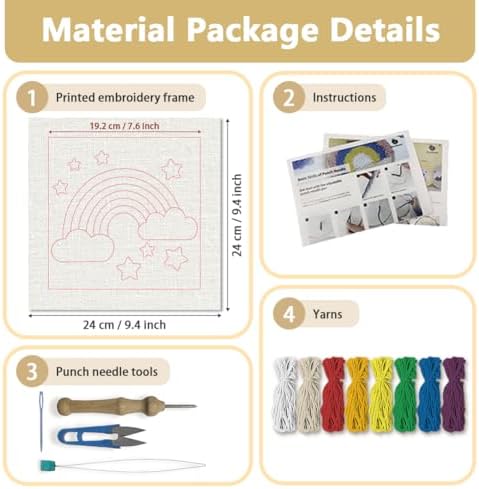 Doodlream Rainbow Star DIY Punch Needle Embroidery Kit for Adult Beginner, 9.4" Rainbow Punch Stitching Craft Set for Starter with Frame, Fabric Pattern, Threader, Yarn, Pinch Needle - Image 2