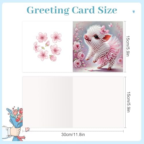 6pcs Christmas Diamond Painting Greeting Card with envelopes, DIY Animals wearing skirts Diamond Art Greeting Card for Blessing and Wish Special Shaped Arts Crafts for Birthday Thanksgiving Day - Image 2
