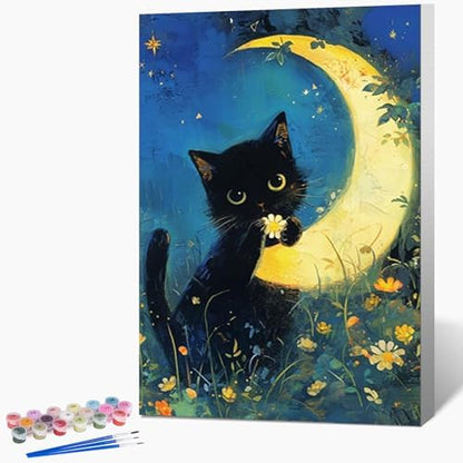 Fountor Black Cat Framed Paint by Numbers Kit for Adults Beginner 8x12 Inch by Fountor