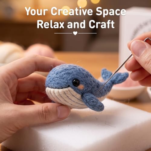 FACE N FACE DIY Needle Felting Kit Cute Blue Whale – Needle Felting Starter Kit with Fiber Roving, Needles, Felting Pad & Instructions | Felted Ocean Animal Kit for Beginners Adults | DIY Craft Gift - Image 7