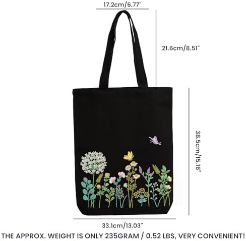 CREAWONDER Canvas Tote Bag Embroidery Kit with Pattern for Beginners, Arts and DIY Embroidery Crafts Kits for Adults, Include Instructions, Embroidery Hoops, Color Threads and Tool - Image 6