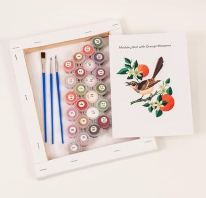 CraftLab Painting Kit - Paint by Numbers for Adults, Acrylic, Canvas, Brushes, Mockingbird & Orange Blossoms - Image 4