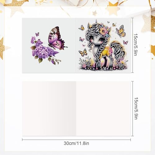 jinglinhh 6pcs Unicorn Butterfly Diamond Art Painting Greeting Cards with Envelopes, DIY Card Making Kits for Adults, Diamond Art Postcards Holiday Cards Craft Gifts - Image 2