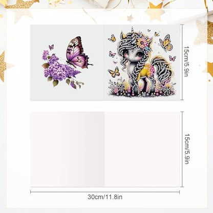 jinglinhh 6pcs Unicorn Butterfly Diamond Art Painting Greeting Cards with Envelopes, DIY Card Making Kits for Adults, Diamond Art Postcards Holiday Cards Craft Gifts - Image 2