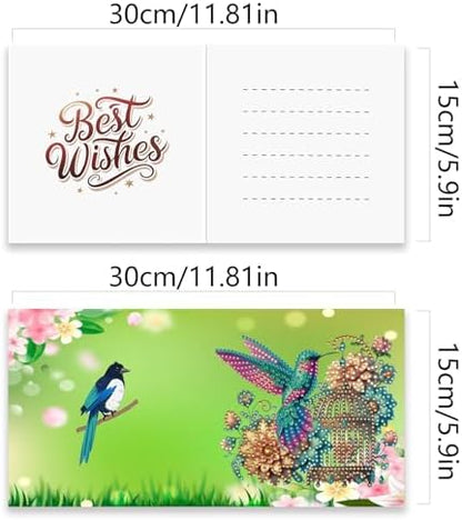 Diamond Painting Greeting Cards 12Pcs Hummingbird Flower Design DIY Kit with Partial Irregular Shaped Rhinestones and Envelopes Handmade Craft for Adults Gifts - Image 5