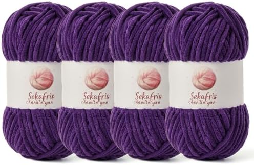 Chenille Blanket Yarn for Crocheting Size 5 Bulky Yarn 4 Violet by Sekafris