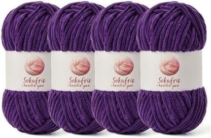 Chenille Blanket Yarn for Crocheting Size 5 Bulky Yarn 4 Violet by Sekafris