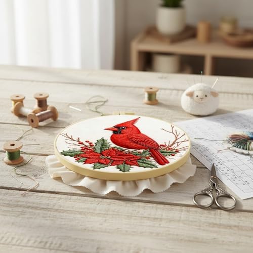 FRANDEK DIY Cardinal Stamped Embroidery Kit with Hoop for Adults - Image 6