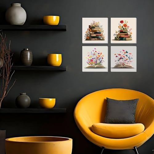 Banket 4 Pack Framed Paint By Numbers Kit for Adults Beginner Book Adult Paint By Number Kits on Canvas Flowers Painting By Numbers for Adults with Frame DIY Painting Kits for Home Wall Art 8x8 Inch - Image 3