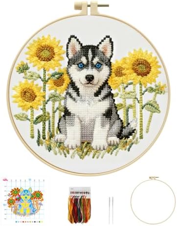 TPQKA Husky Embroidery Kit for Beginner Adults, 1 Pack Printed DIY Set by TPQKA