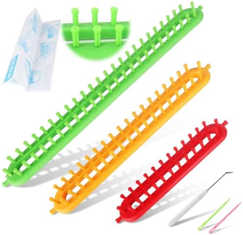 Katech 3 pcs Rectangle Knitting Looms Kit Sparse Pegs Loom Knitter Different Sizes Colorful Plastic Weaving Looms Set DIY Yarn Weaving Kits with a Crochet Hook and Needle (Color is Random) by Katech