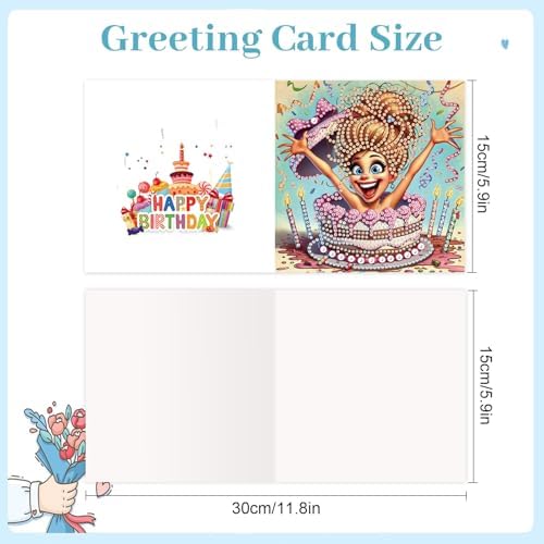 Tontut 6pcs Diamond Painting Kit Greeting Card, Quirky Ladies 5D DIY Diamond Handmade Holiday Greeting Card with Envelope, Christmas Gift Congratulation - Image 2