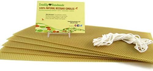 Make Your Own Beeswax Candle Starter Kit - Includes 5 Full Size 100% Beeswax Honeycomb Sheets in Natural and Approx. 6 Yards of Cotton Wick. Each Sheet Measures Approx. 8" x 16 1/4". by ToadilyHandmadeBeeswaxCandles