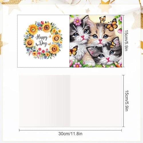 jinglinhh 6pcs Garden Cat Butterfly Sunflower Tulip Flowers Diamond Art Painting Greeting Cards with Envelopes, DIY Card Making Kits for Adults, Diamond Art Postcards Christmas Cards Craft Gifts - Image 2