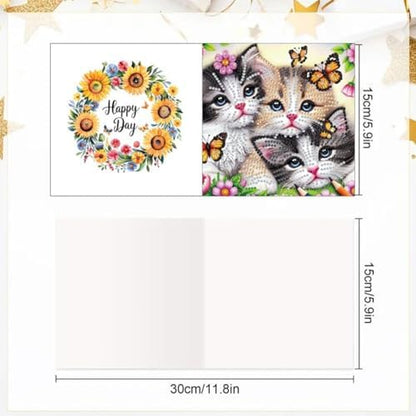 jinglinhh 6pcs Garden Cat Butterfly Sunflower Tulip Flowers Diamond Art Painting Greeting Cards with Envelopes, DIY Card Making Kits for Adults, Diamond Art Postcards Christmas Cards Craft Gifts - Image 2
