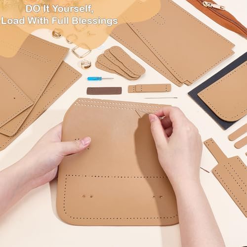WEBEEDY DIY PU Leather Shoulder Bag Making Kit All Materials Leather Craft Purse Handbag Sewing Kit with Handles and Strap, DIY Your Own Handle Bag Purse for Summer Holiday Travel, 7.9x3.9x7.9 inch - Image 4