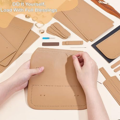 WEBEEDY DIY PU Leather Shoulder Bag Making Kit All Materials Leather Craft Purse Handbag Sewing Kit with Handles and Strap, DIY Your Own Handle Bag Purse for Summer Holiday Travel, 7.9x3.9x7.9 inch - Image 4
