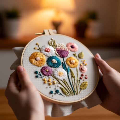 JJFox Embroidery Kit for Beginners and Adults, DIY Hand Embroidery Starter Kit with Cute Pattern, Cross Stitch Needlepoint Set with Hoop, Threads and Instructions (Flower) - Image 3