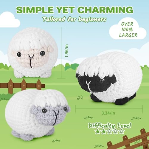 Crochet Kit for Beginners, Crochet Starter Kit with Step-by-Step Video Tutorials, Amigurumi Crochet DIY Knitting Supplies for Teenagers Adults, 3-Pack Little Lambs (40%+ Yarn) - Image 5