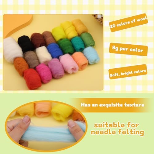 SOCNITC 20 Colors Needle Felting Starter Kit with Tools for Beginners - Image 5