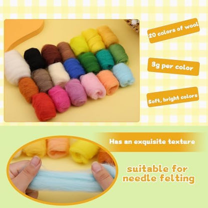 SOCNITC 20 Colors Needle Felting Starter Kit with Tools for Beginners - Image 5