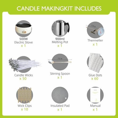 PICASORT Candle Making Supplies - Candle Making kit with Hot Plate,Wax Melting Pot,Thermometer,Stirring Spoon,Candle Wick Etc, DIY Kits for Beginners - Image 2