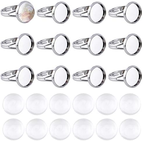 SUNNYCLUE 80Pcs Ring Blanks Finger Rings Making Kit 40Pcs Ring Blank Base Pad Adjustable Bezel Trays 40Pcs 12mm Glass Cabochons for DIY Cabochon Jewelry Making Kits Adult Women by SUNNYCLUE