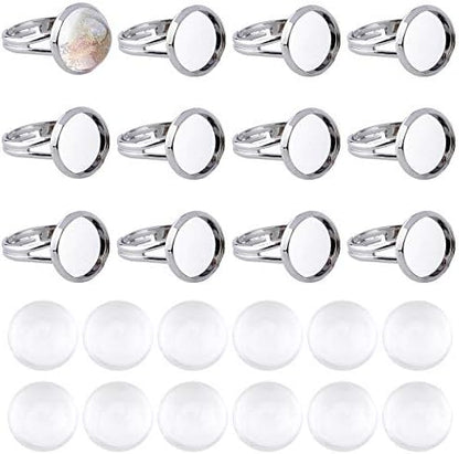 SUNNYCLUE 80Pcs Ring Blanks Finger Rings Making Kit 40Pcs Ring Blank Base Pad Adjustable Bezel Trays 40Pcs 12mm Glass Cabochons for DIY Cabochon Jewelry Making Kits Adult Women by SUNNYCLUE