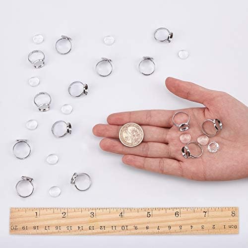SUNNYCLUE 80Pcs Ring Blanks Finger Rings Making Kit 40Pcs Ring Blank Base Pad Adjustable Bezel Trays 40Pcs 12mm Glass Cabochons for DIY Cabochon Jewelry Making Kits Adult Women - Image 3