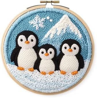 ZMHKJZDQ Punch Needle Kits for Beginners,DIY Punch Needle Embroidery with Fabric, Hoops, Yarns and Sewing Needles for Adults Children Festival Gift and Home Decor, 20x20cm (Penguin) by ZMHKJZDQ