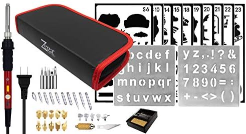 Zega Woodburning & Soldering Kit – Pyrography pen with Wood Burning, Wood Embossing, Wood Carving, Wood Cutting & Electronics Soldering Tips, Razor Knife, Stand, Carrying Case and Stencils by UniversalSewingSupply