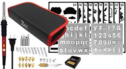 Zega Woodburning & Soldering Kit – Pyrography pen with Wood Burning, Wood Embossing, Wood Carving, Wood Cutting & Electronics Soldering Tips, Razor Knife, Stand, Carrying Case and Stencils by UniversalSewingSupply
