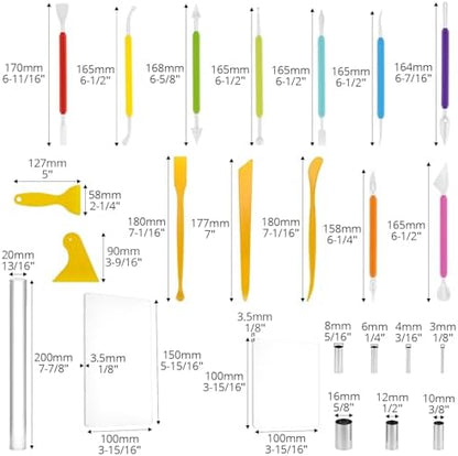 QWORK 24-Piece Clay Sculpting Tool Kit with Acrylic Roller, Sheets, Plastic Scraper, Stainless Steel Cutters, Polymer Clay Cutter Tools - Image 6