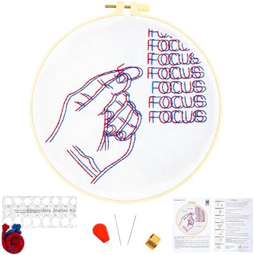 Crafmanoe Easy Hand Embroidery Kits for Beginners Adults, Focus Embroidery Starter Kits, Counted Cross Stitch Kits for Beginners Craft Kits for Adults Women, Embroidery Hoops, Thread & Video Tutorial by Unknown