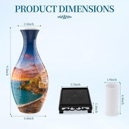 3D Puzzles Vase for Adults, Crafts for Adults, 160 Pieces Plastic DIY Unique Flower Vase with LED Light, House Warming Gift Birthday Gifts for Flower Arrangements and Home Decor for Mom(Sea and House) - Image 5