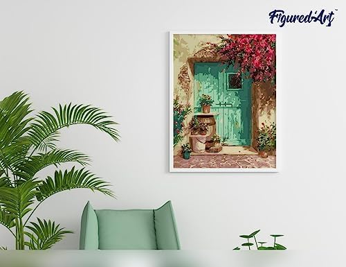 Figured'Art Paint by Numbers Kit for Adults Green Door 16"x20" - Craft Art Painting Rolled Canvas with DIY Wooden Frame - Image 4