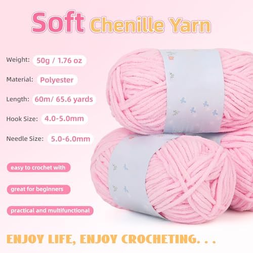 Aeelike Crochet Blanket Kit for Beginners, Easy Soft Crochet Kit, Pink - Image 3