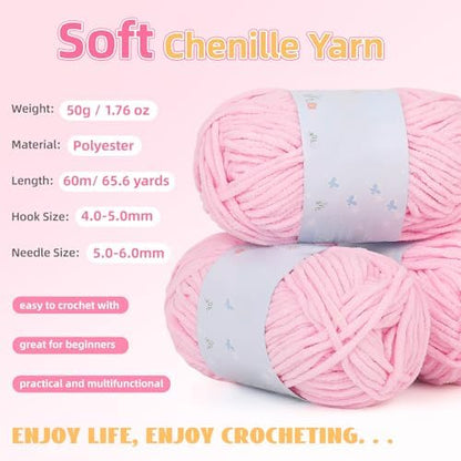 Aeelike Crochet Blanket Kit for Beginners, Easy Soft Crochet Kit, Pink - Image 3