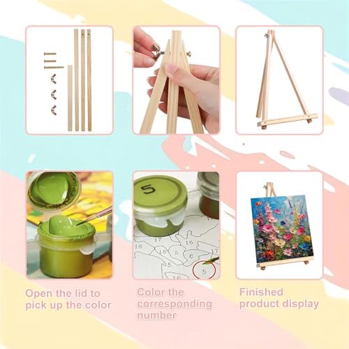 Flower Paint by Numbers for Adults with Framed Canvas - with Wooden Easel - Image 6