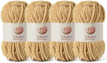 Chenille Blanket Yarn for Crocheting Size 5 Bulky Yarn 4 Khaki by Sekafris