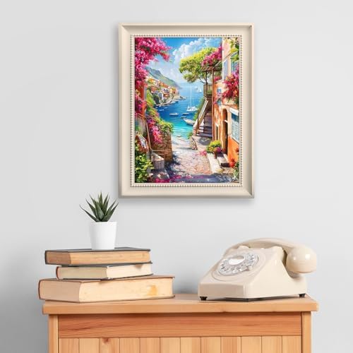 HITIRECOVI Seascape Town Paint by Number Adult,Canvas Paint by Numbers for Adults Seaside Landscape,DIY Acrylic Oil Paint by Number for Adults for Home Decor Gift 16x20 Inch - Image 3