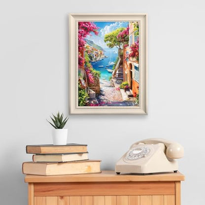 HITIRECOVI Seascape Town Paint by Number Adult,Canvas Paint by Numbers for Adults Seaside Landscape,DIY Acrylic Oil Paint by Number for Adults for Home Decor Gift 16x20 Inch - Image 3