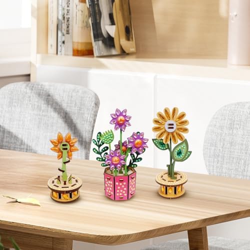 3D Wooden Flower DIY Kit with Sparkling Diamonds Layered Wood Crafts for Adults and Teens Home Decor Creative Building Project Unique Ornament Gift - Image 6