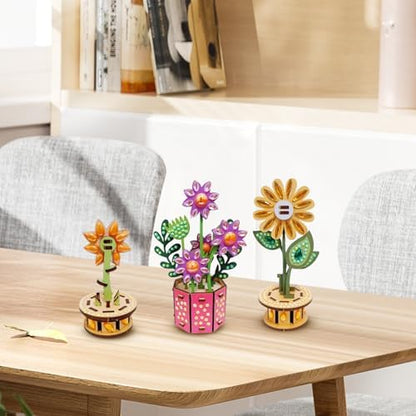 3D Wooden Flower DIY Kit with Sparkling Diamonds Layered Wood Crafts for Adults and Teens Home Decor Creative Building Project Unique Ornament Gift - Image 6