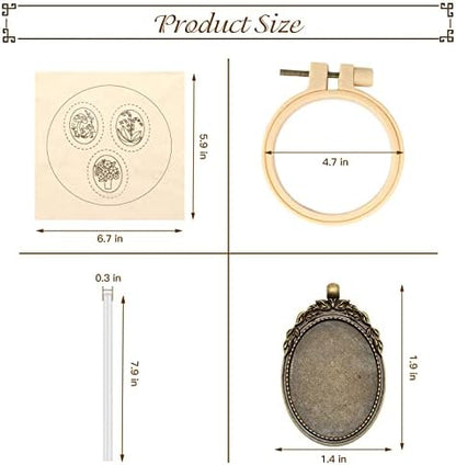 ZOCONE 3 Packs Embroidery Necklace Kit, Embroidery Pendant Kits Mini Cross Stitch Kit with Hoop, Necklace, Pendant, Beads, Stamped Pattern Cloth, Instructions, etc., Embroidery Kits for Adults - Image 3