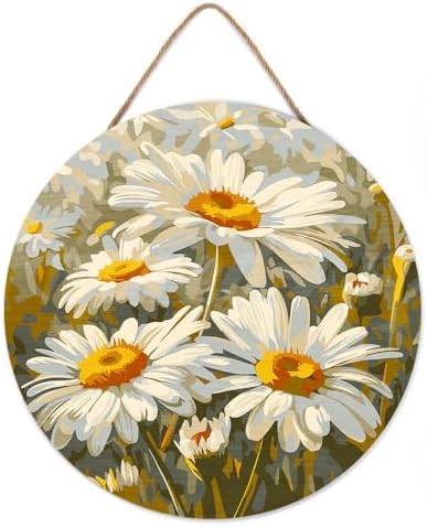 Figured'Art Paint by Numbers Kit for Adults on Wood Slice, 11.8in Diameter - Daisies - Craft Art Painting DIY Canvas - Image 2
