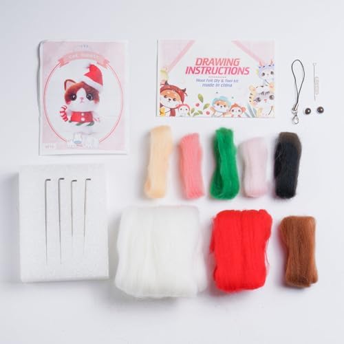 Wizardi Beginner Needle Felting Kit for Adults - Christmas Cat. Animal Felting Kit 7.5x5x3.5cm. Felting Tools. Wool Felting Supplies. Felt Crafts. Wool Felt. F07N8-W16 - Image 2