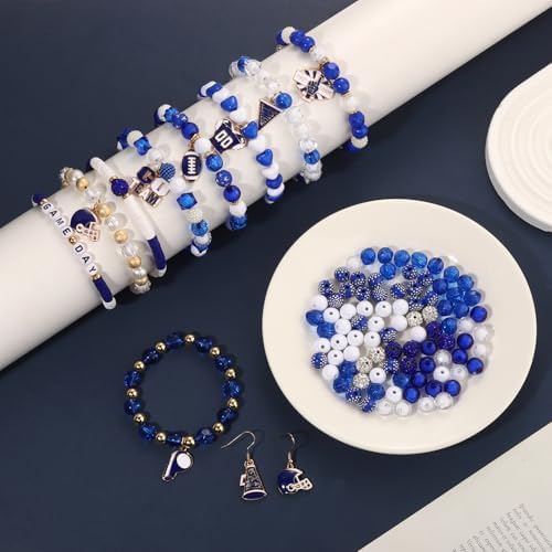 3000PCS+ Game Day Beads for Bracelets Making Blue White Clay Heishi Beads Pearl Acrylic Letter Bead Enamel Football Charms for Bracelet Earrings Necklace Making DIY Game Day Accessories (Blue White) - Image 2