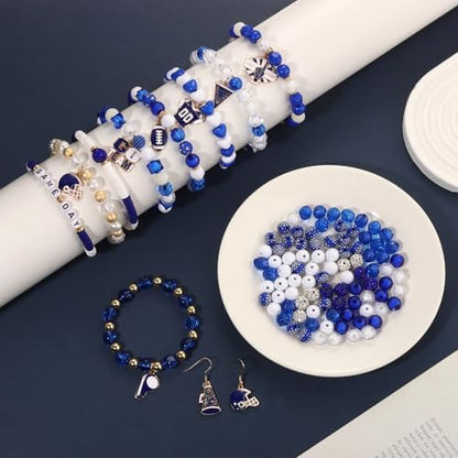3000PCS+ Game Day Beads for Bracelets Making Blue White Clay Heishi Beads Pearl Acrylic Letter Bead Enamel Football Charms for Bracelet Earrings Necklace Making DIY Game Day Accessories (Blue White) - Image 2