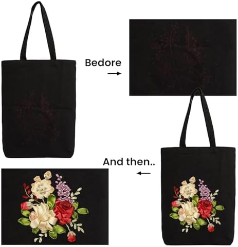 CREAWONDER Canvas Tote Bag Embroidery Kit with Pattern for Beginners, Arts and DIY Embroidery Crafts Kits for Adults, Include Instructions, Embroidery Hoops, Color Threads and Tool - Image 5